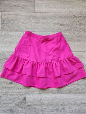 J. Crew Hot Pink Ruffled Wool Skirt Womens 4 Preppy